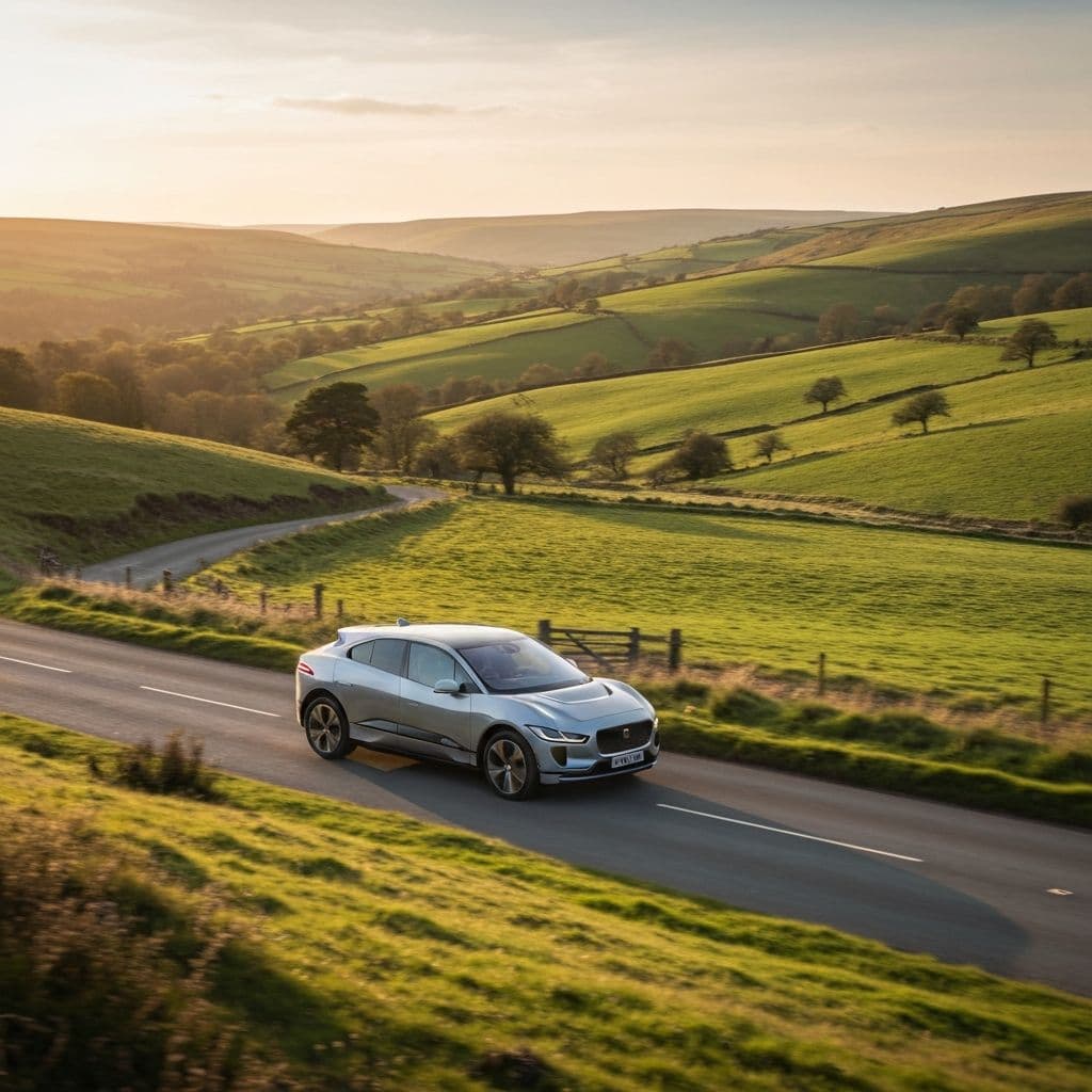 SUV électrique sur une route de campagne britannique